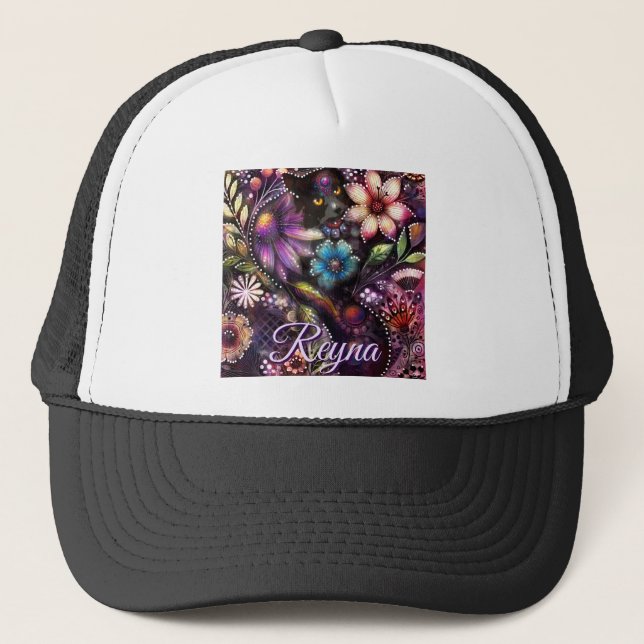Garden Kitty Cat Floral Abstract Personalized Keps (Framsida)
