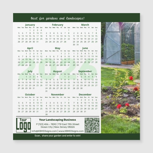 Garden Landscape Green White 2026 Calendar Magnet (Framsida)