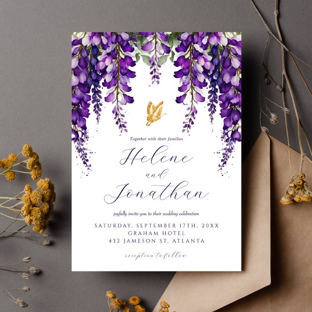 Garden Lavender Watercolor Blommigt Elegant bröllo Inbjudningar (Garden Lavender Watercolor Floral Elegant Wedding Invitation)