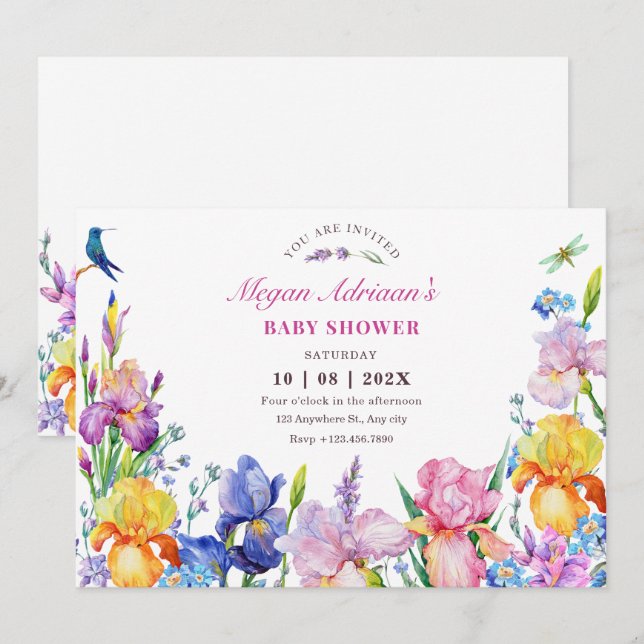 Garden Lila Flower bloom babydusch Inbjudningar (Fram/baksida)