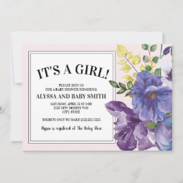 Garden Lila Gult Rosa Blommigt  Baby Shower Inbjudningar