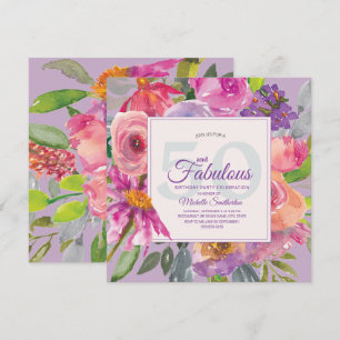 Garden Lila Rosa Blommigt 50 och Fabulous Inbjudningar