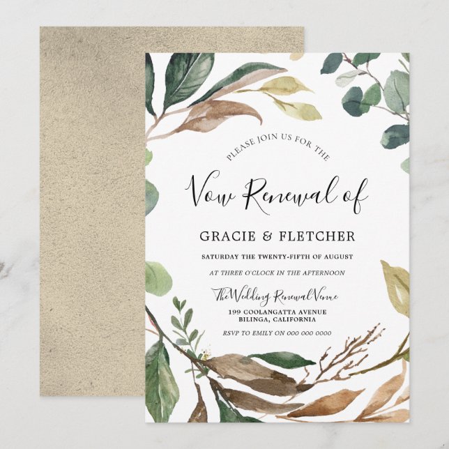 Garden Löv WAN Elegant Giftermål Vow Renewal Inbjudningar (Fram/baksida)