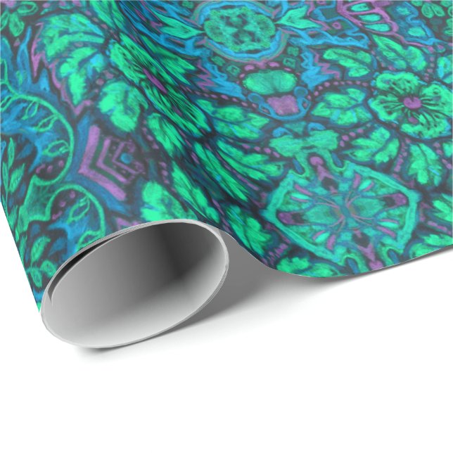 Garden Magic Flowers Bohemian Arabesque Mint Grönt Presentpapper (Rullad Hörn)