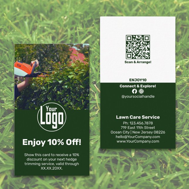 Garden Maintenance Service har 10 % rabatt! Rabattkort (Garden Maintenance Service Enjoy 10% Off! Discount Card, Green & White)