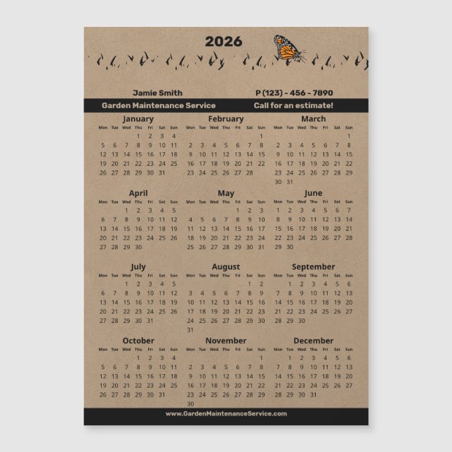 Garden Maintenance Service Magnetic 2026 Calendar (Framsida)