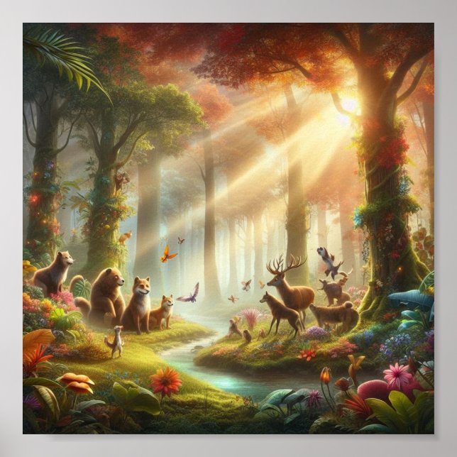 Garden med att prata djur och fantastiska floror. poster (Framsidan)
