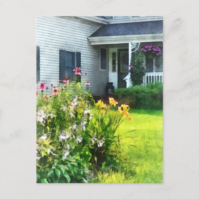 Garden med Coneflowers och Lilies Vykort (Framsida)