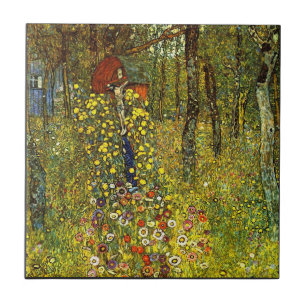 Garden med crucifix av Gustav Klimt Kakelplatta