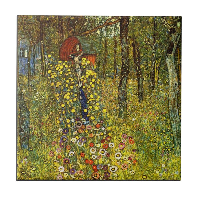 Garden med crucifix av Gustav Klimt Kakelplatta (Framsidan)