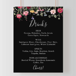 Garden Multifärgad Wildblommor Bröllop Drinks Menu Poster