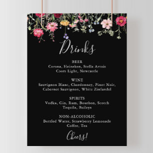 Garden Multifärgad Wildblommor Bröllop Drinks Menu Poster