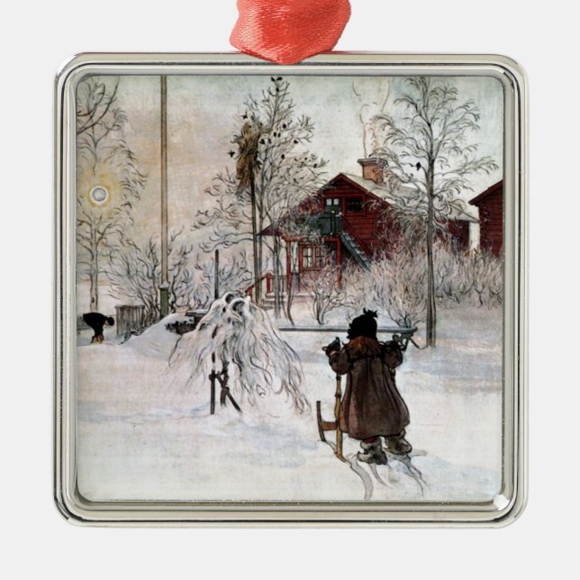 Gården och Tvätta-Huset, Carl Larsson Julgransprydnad Metall (Framsidan)
