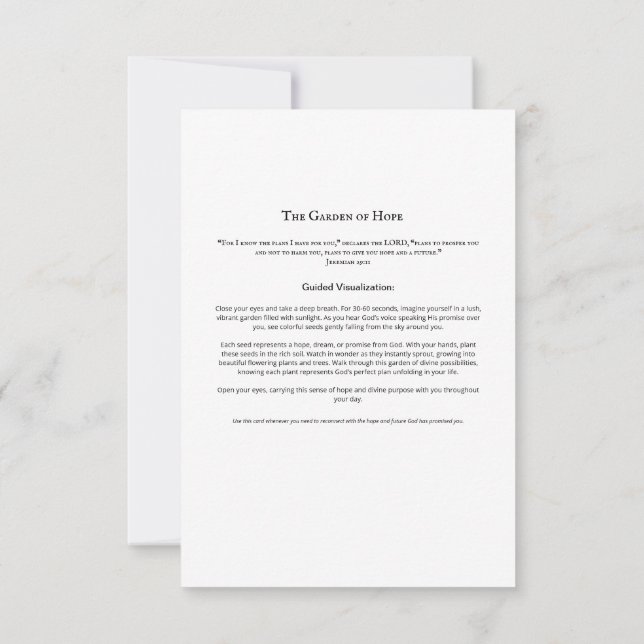 Garden of Hope Meditation Card | Christian Scriptu Inbjudningar (Baksida)