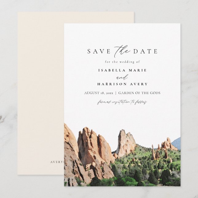 GARDEN OF THE GODS Skyline Travel Save the Date Inbjudningar (Fram/baksida)