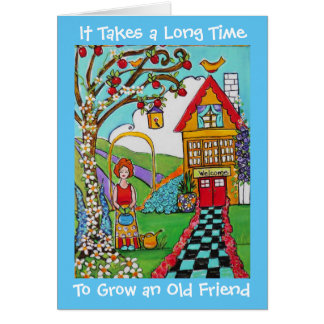 Garden Old Friends Whimsical Flowers Gardener Card OBS Kort