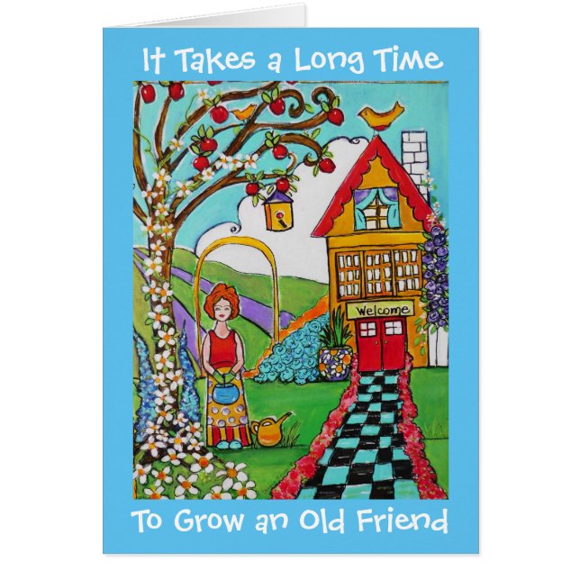 Garden Old Friends Whimsical Flowers Gardener Card OBS Kort (Framsidan)
