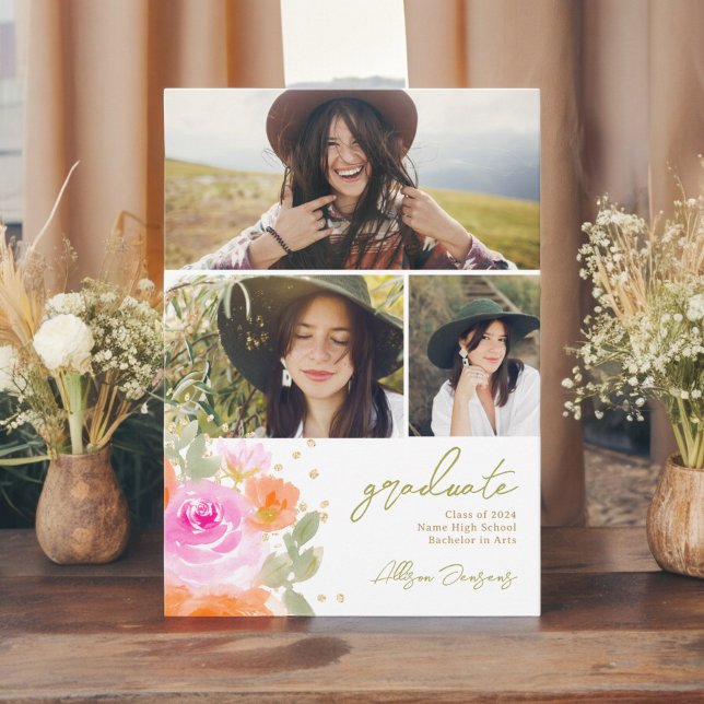 Garden orange wildblommor 3 foton studenten meddelande (Garden orange wildflowers 3 photos graduation announcement)