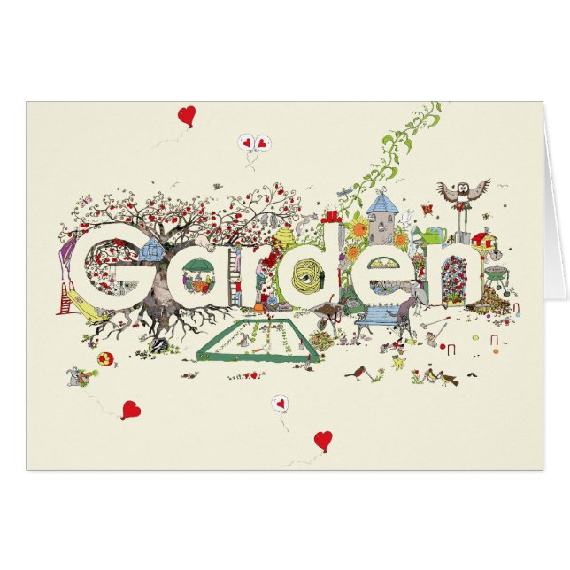Garden Ord Art Cute Funny  Typografi Hälsningskort (Framsidan Horizontal)