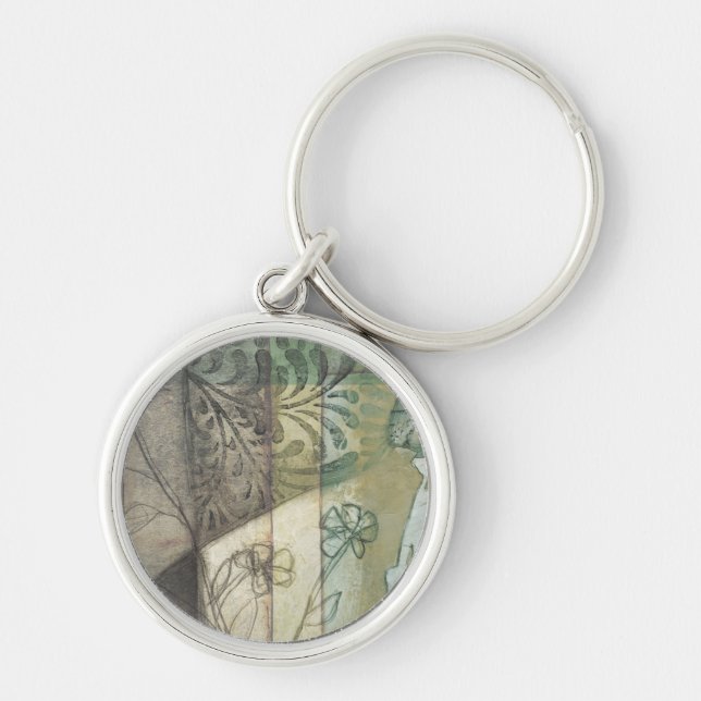 Garden Panel with Löv, Flowers and Grass Rund Silverfärgad Nyckelring (Framsidan)