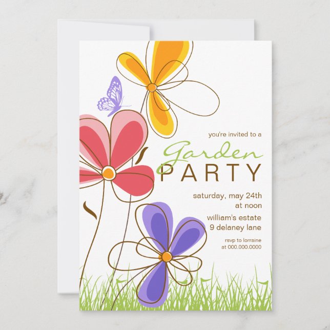 Garden Party| Blommor och fjärilsinbjudan Inbjudningar (Framsida)