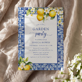 Garden Party Blue & Lemons Möhippa Inbjudningar
