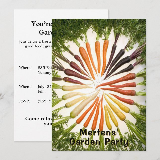 Garden Party Carrot Rainbow Colorful Custom Inbjudningar (Fram/baksida)