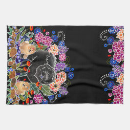 GARDEN PARTY chow-handduk, svart bakgrund Kökshandduk