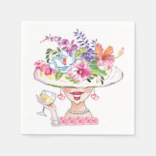 Garden Party Flower Hat Dam _White Vin Napkins Pappersservett
