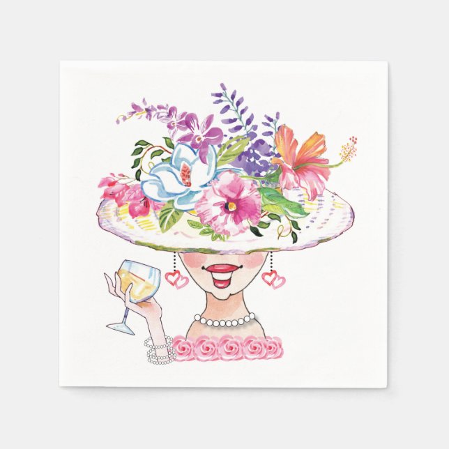 Garden Party Flower Hat Dam _White Vin Napkins Pappersservett (Framsidan)