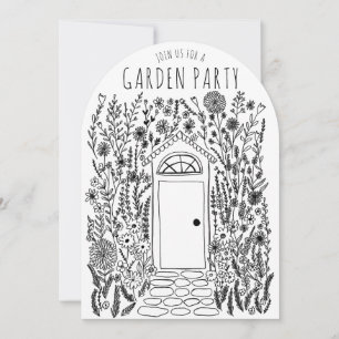 GARDEN PARTY Flowers Door Hand-Drawn Doodle Inbjudningar