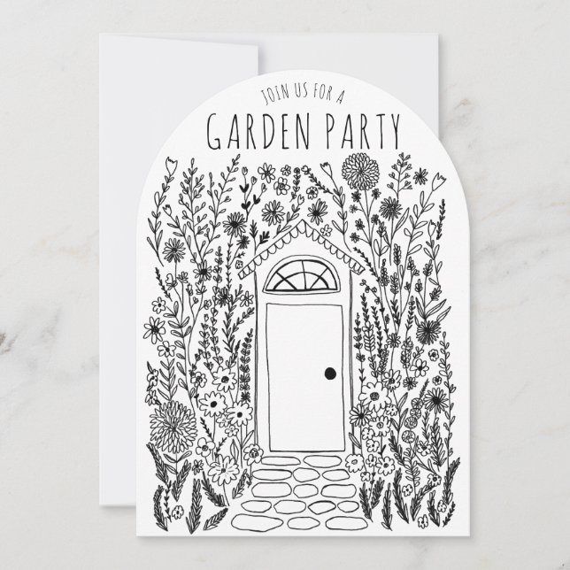 GARDEN PARTY Flowers Door Hand-Drawn Doodle Inbjudningar (Framsida)