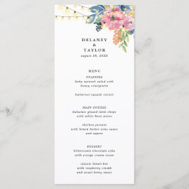Garden Party Flowers & Twinkle Ljus Blue Bröllop Meny