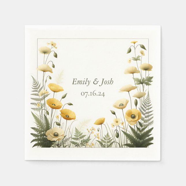 Garden Party Gult och Olive Wildblomma Pappersservett (Framsidan)