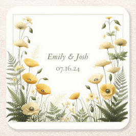 Garden Party Gult och Olive Wildblomma Underlägg Papper Kvadrat