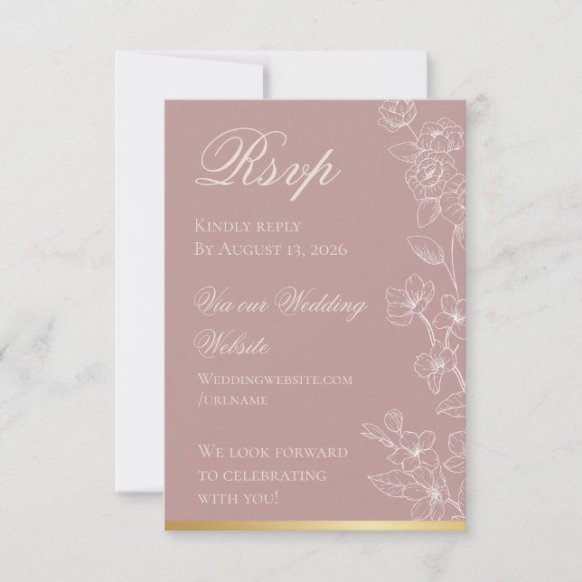 Garden Party Mauve and Gold RSVP Card OSA Kort (Framsida)