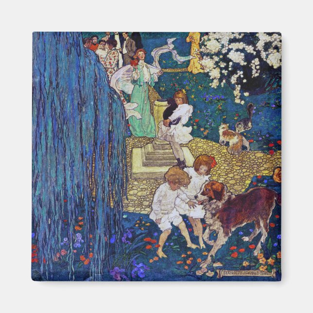 Garden Party med Hund & Cat, Jessie Willcox Smith Magnet (Framsidan)