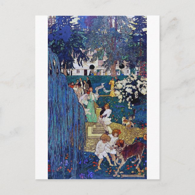 Garden Party med Hund & Cat, Jessie Willcox Smith Vykort (Framsida)