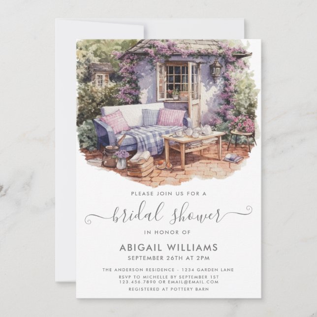 Garden Party Picnic Lavender Blommigt Möhippa Inbjudningar (Framsida)