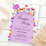 Garden Party Watercolor Wildblomma 40:e födelsedag Inbjudningar<br><div class="desc">En lila Boho-båge omger din 40:e födelsedag i party. Färga vilda blommor gör att blommigten trycks in i lila, orangens gult och rött. Klassiskt skript lägger till en klassisk beröring som också är feminin. Baksidan är djup lila med en subtil vattenfärgschevron mönster. Det här objektet koordinerar med den Söt Lila...</div>