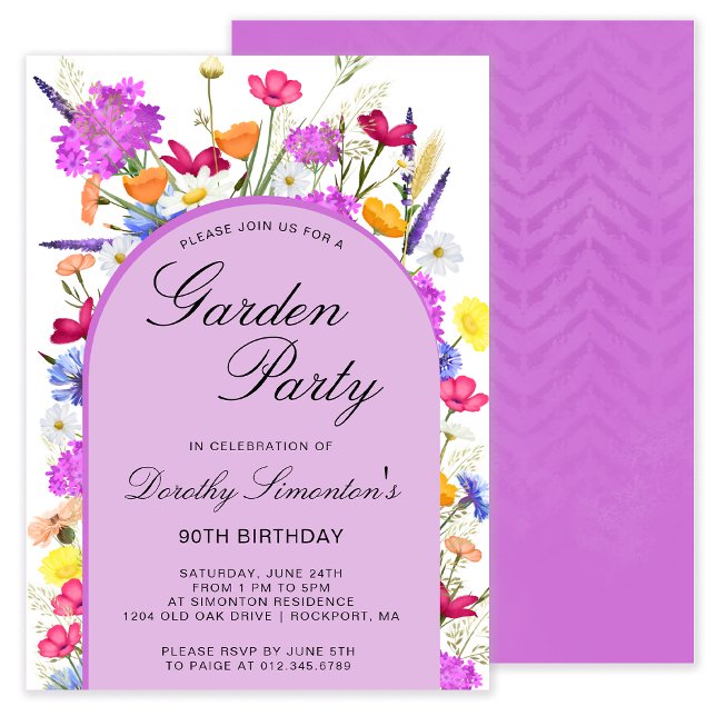 Garden Party Watercolor Wildbloms 90:e födelsedag Inbjudningar (Skapare uppladdad)