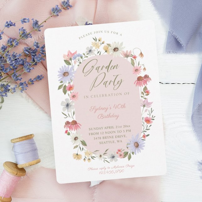 Garden Party Watercolor Wildbloms Blommigt Birthda Inbjudningar (Skapare uppladdad)