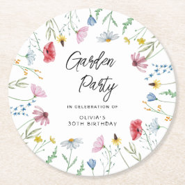 Garden Party Wildblommor Birthday Underlägg Papper Rund