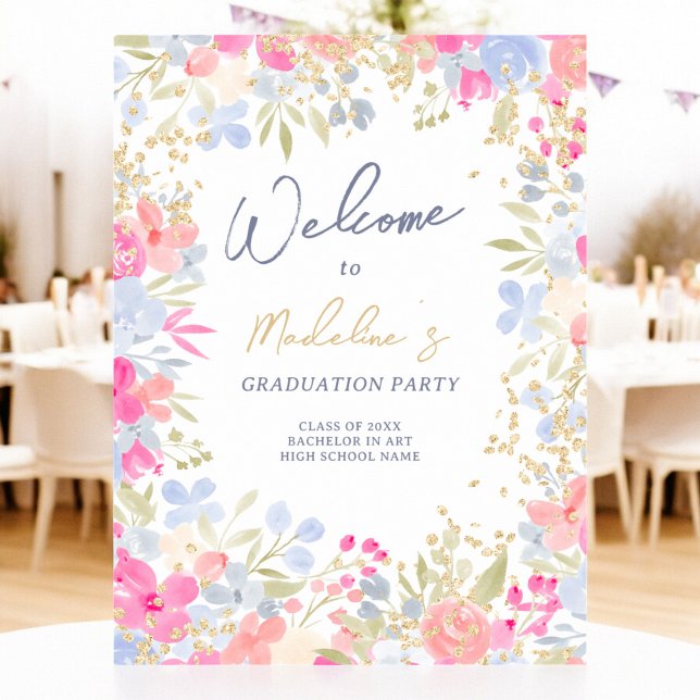 Garden Pastel Wildblommor (studenten) Poster (Garden pastel wildflowers welcome graduation poster)