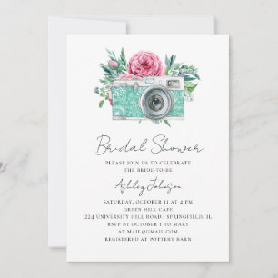 Garden peonies möhippa. Boho-blommigt-kamera Inbjudningar