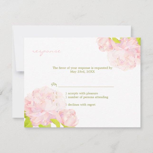 Garden Peony Rosa Bröllop OSA Card Kort (Framsida)