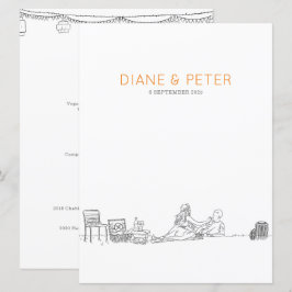 Garden Picnic Minimalist Black and White Bröllop Meny