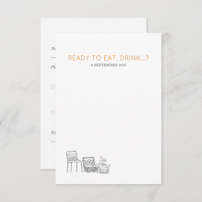 Garden Picnic Minimalist Black and White Bröllop OSA Kort (Fram/baksida)