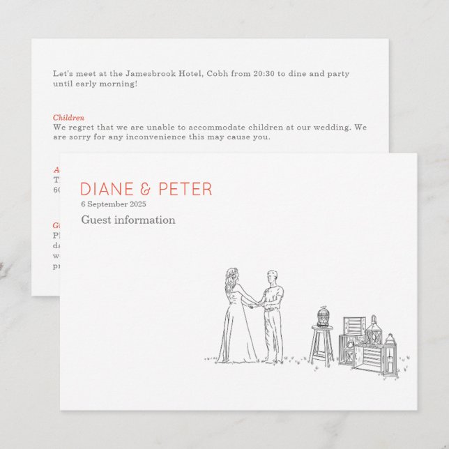 Garden Picnic Minimalist Black and White Bröllop Tilläggskort (Fram/baksida)