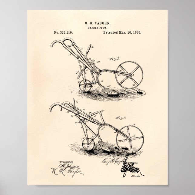 Garden Plow 1886 Patent Art Old Peper Poster (Framsidan)